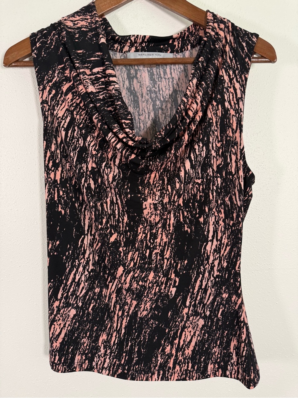 Marc New York Andrew Marc Cowl Neck Top Pink Black Abstract Print Size S